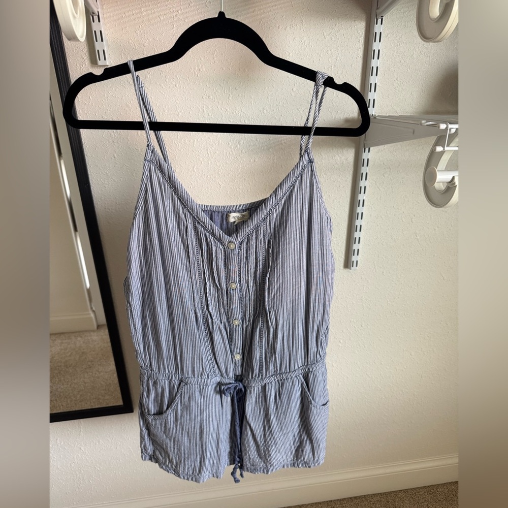 Aerie Blue Striped Button-Down Romper